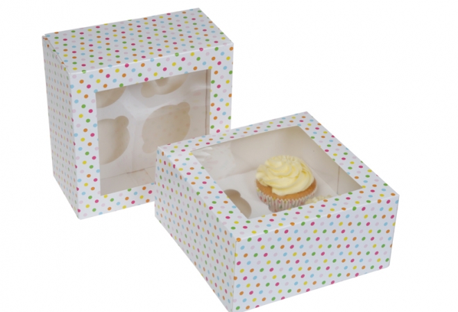 4 cupcakedoos CONFETTI - 2 stuks per consumentenverpakking