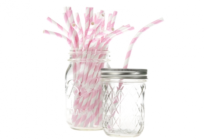 Bendy paper straws stripes soft pink - doos 600 stuks
