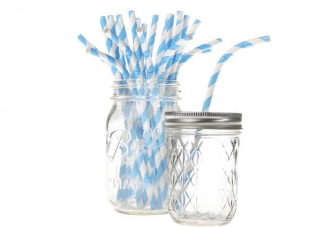 Bendy paper straws stripes blue- doos 600 stuks