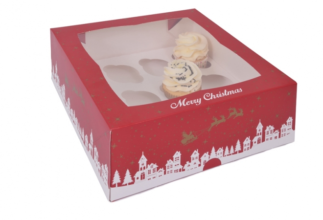 12 cupcakedoos Kerst  met inleggers - 2 stuks in consumentverpakking