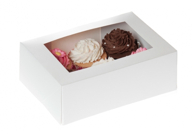 6 cupcake doos WIT met venster - verpakking 12 stuks