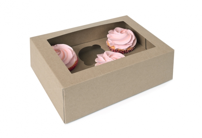 BULK 6 cupcake doos KRAFT met venster - verpakking 12 stuks