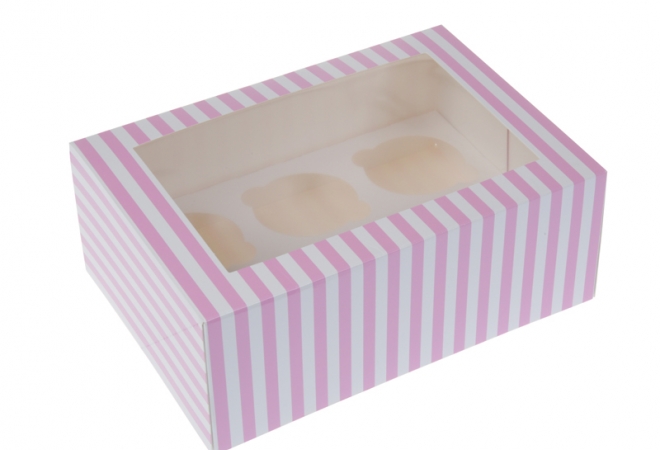6 cupcake doos CIRCUS met venster  9cm hoog- verpakking 12 stuks