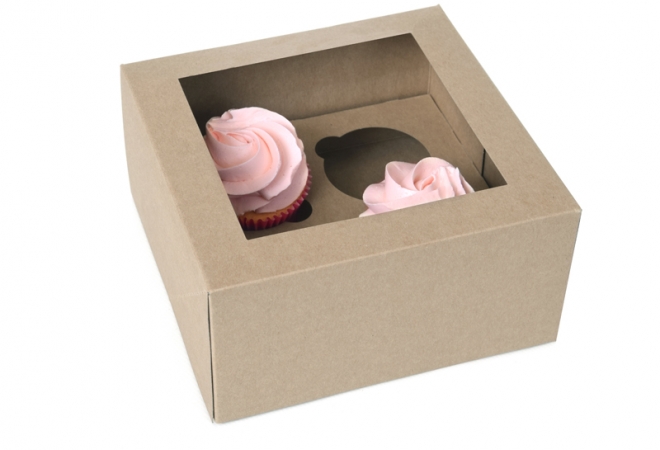 4 cupcake doos KRAFT met venster - verpakking 12 stuks