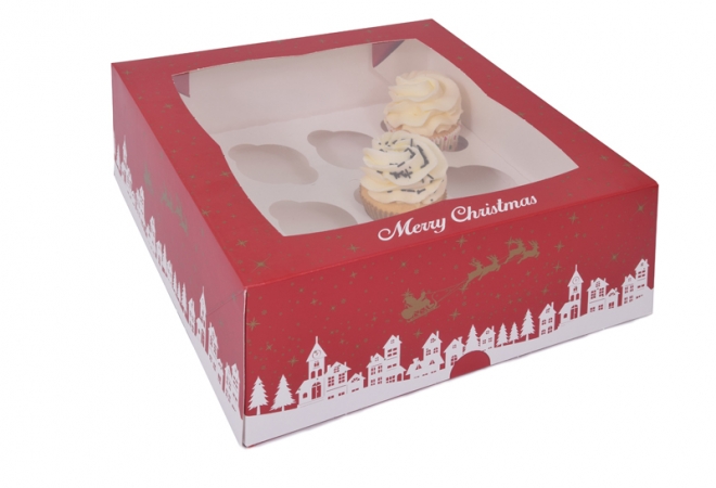 MINI 24 cupcakedoos Kerst met venster met inleggers-100 stuks