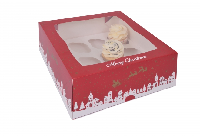 mini 24 cupcakedoos Kerst met venster met inleggers