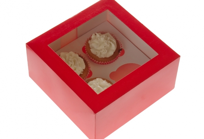 4 Cupcake vensterdoos rood - laatste 75 stuks incl houders