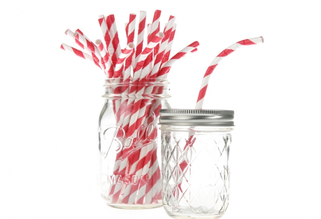 Bendy paper straws stripes red - doos 600 stuks