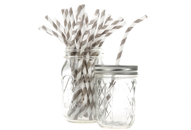 Bendy paper straws stripes grey - doos 600 stuks