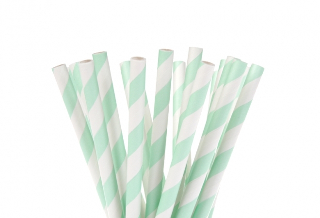 Straight paper straws stripes mint - doos 1.000 stuks